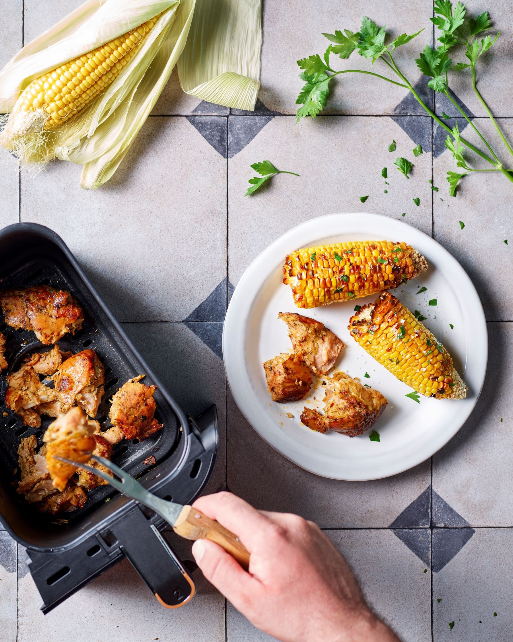 Araignée de porc et maïs au Air Fryer