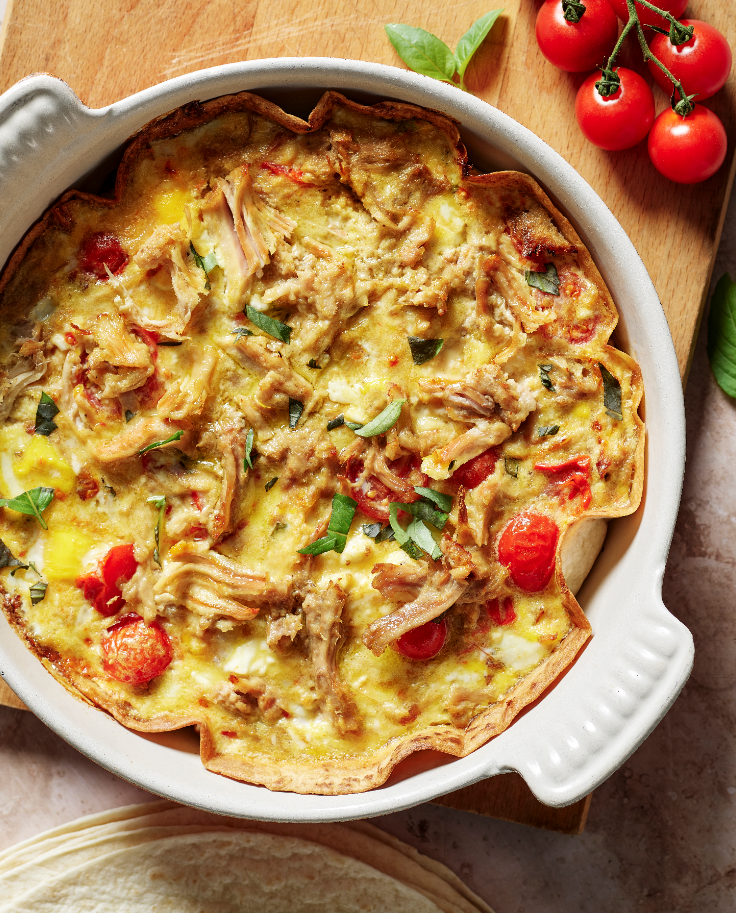 Quiche tortilla aux effilochés au porc, feta tomate cerise