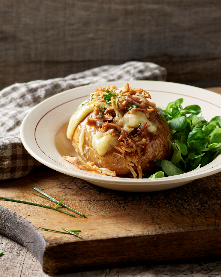 Baked potatoes aux éffilochés au porc Barbecue