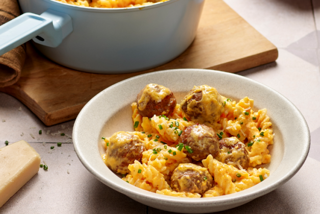 Pâtes aux boulettes de bœuf et sauce butternut