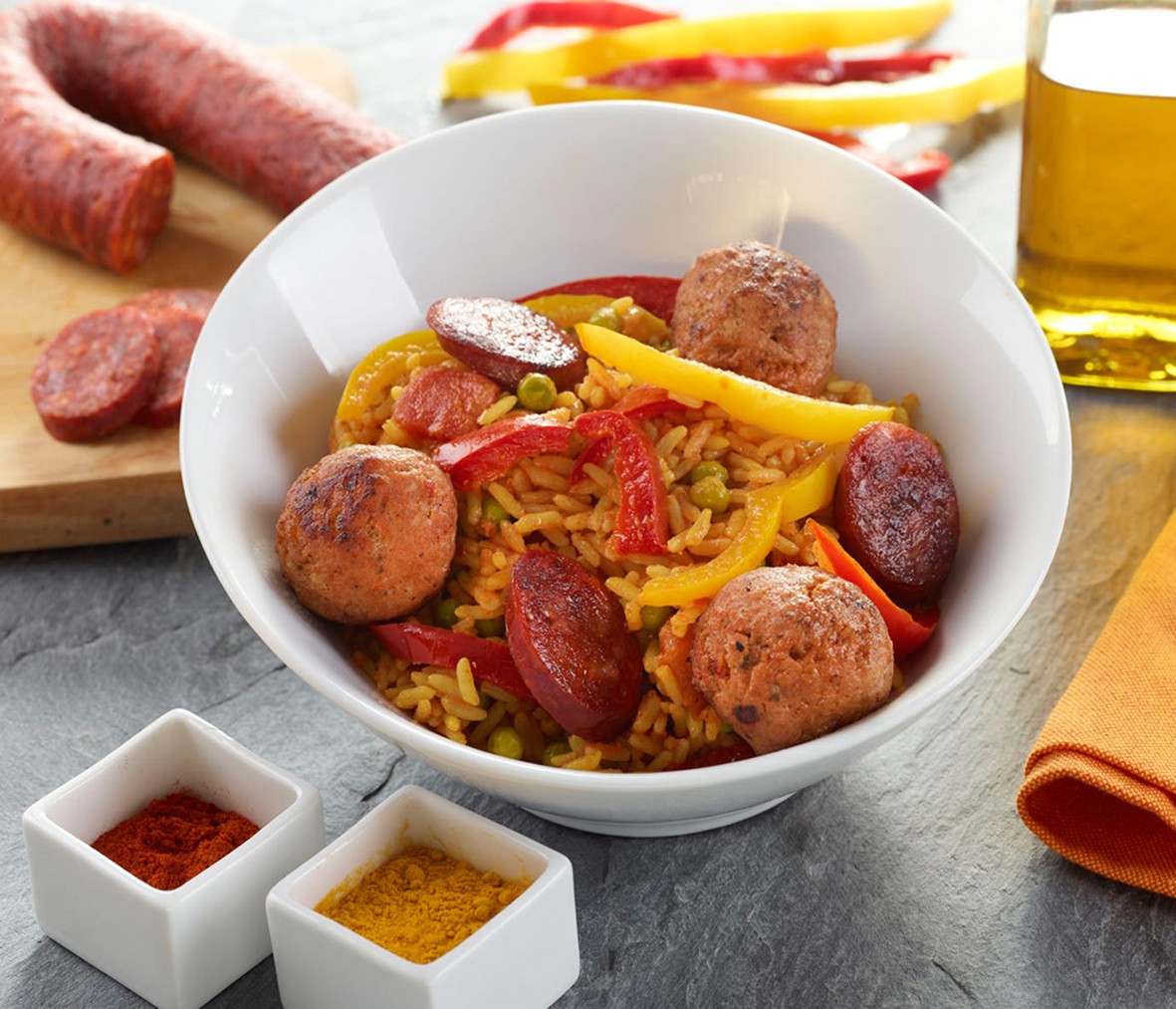 Paëlla aux boulettes et chorizo Bigard