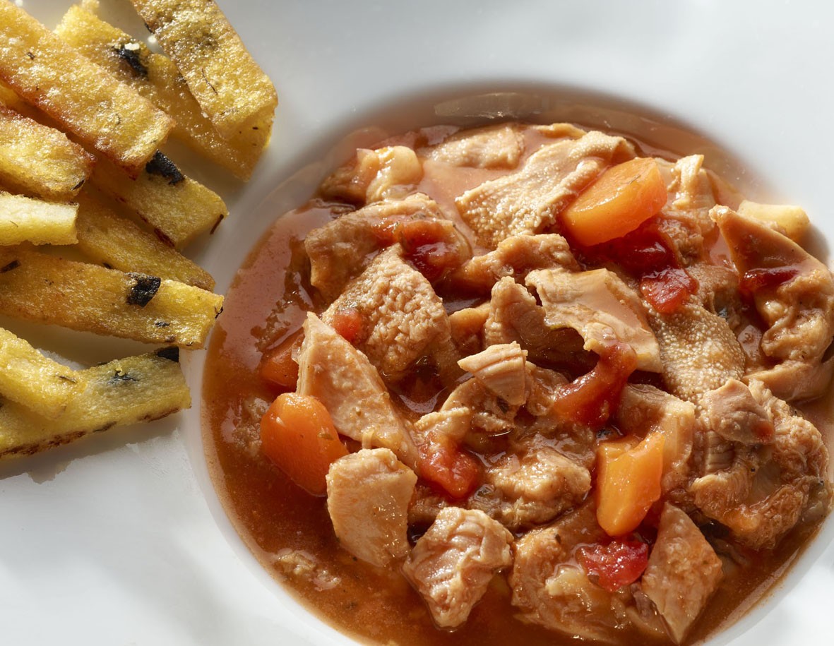 Tripes à la provençale, frites de polenta grillées aux olives et herbes de Provence