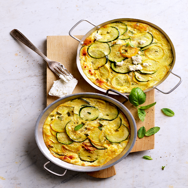 Flan de courgettes chèvre, menthe et basilic