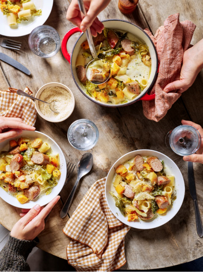 Saucisse de Toulouse, minestrone sauge butternut 