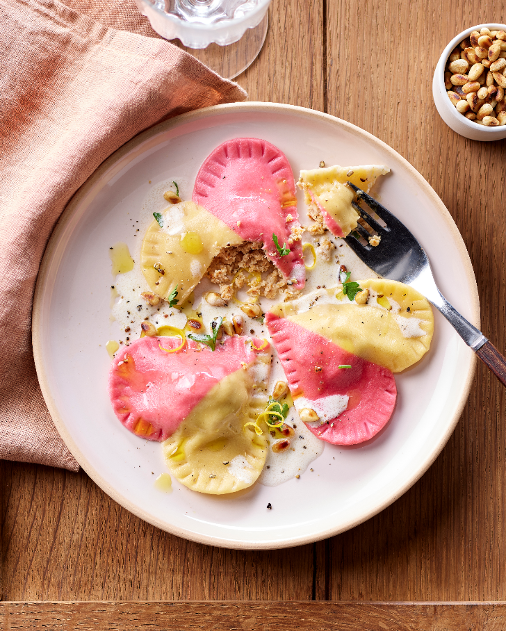 Raviolis à l'araignée de porc, sauce crémeuse citronnée