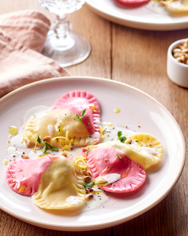 Raviolis à l'araignée de porc, sauce crémeuse citronnée