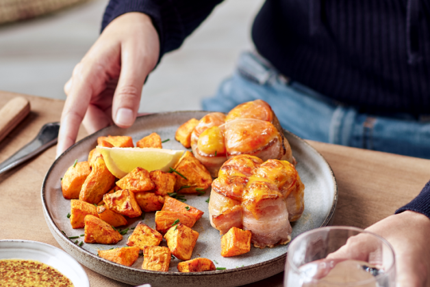Paupiettes de porc et patates douces au Air fryer, sauce miel moutarde