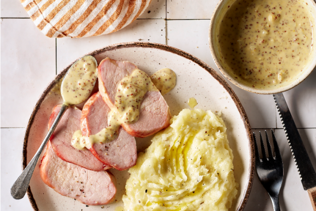 Jambon de porc sauce moutarde et purée