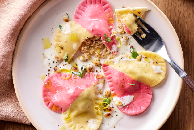 Raviolis à l'araignée de porc, sauce crémeuse citronnée