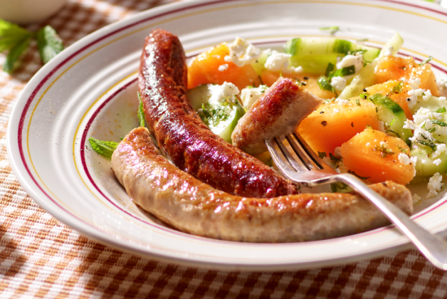 Salade melon concombre feta menthe (accompagnement chipolatas et merguez)